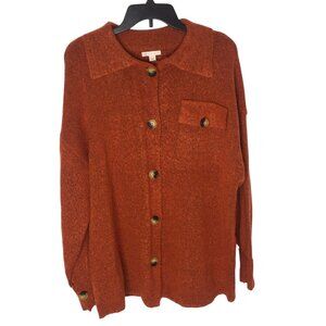 Button Up Cardigan Sweater Warm Grandmacore Church Burnt Orange Rust Women Sz L